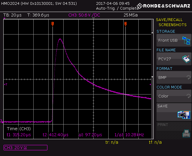 Oscilloscope capture of injector flyback when controlled through a Power Commander V
